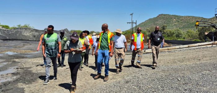 DEDECT, and Madibeng Local Municipality delegation conducting an environmental compliance inspection at a chrome wash plant in Hartbeespoort as part of the Thuntsha Lerole in Madibeng